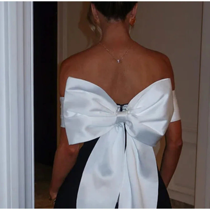 Elegant Off Shoulder Bow Tie Mini Dress - Elegant Off Shoulder Bow Tie Mini Dress