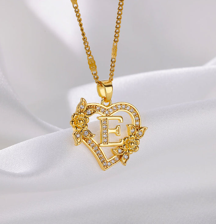 Fashion Hollowed-out Love Heart Flowers Letter Necklace - Fashion Hollowed-out Love Heart Flowers Letter Necklace