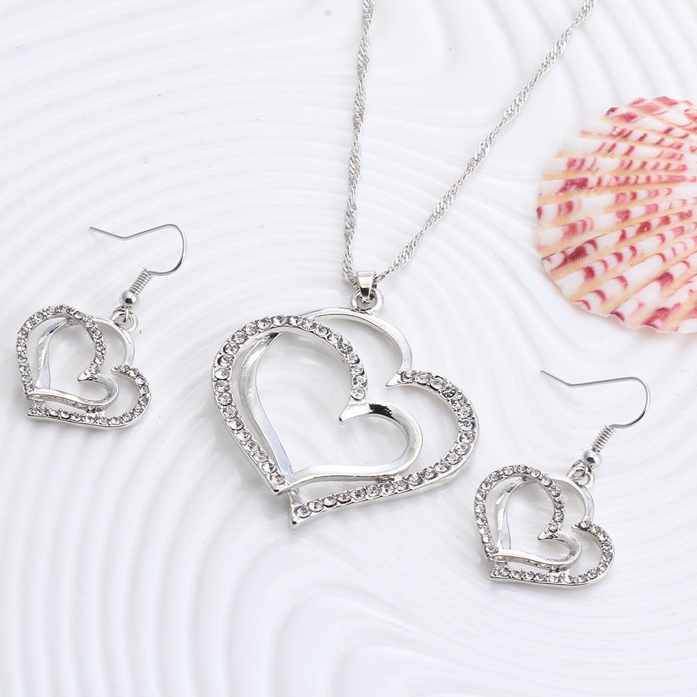 Romantic Heart Shaped Crystal Earrings Necklace Set - Romantic Heart Shaped Crystal Earrings Necklace Set