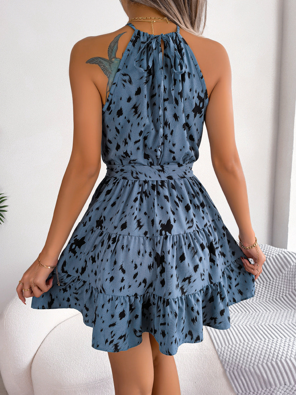 Casual Leopard Print Ruffled Swing Dress Summer Fashion Beach Dresses Women - Casual Leopard Print Ruffled Swing Dress Summer Fashion Beach Dresses Women