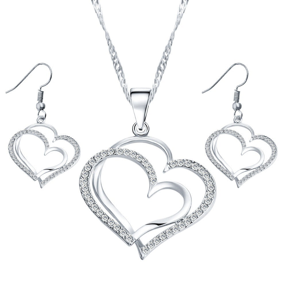Romantic Heart Shaped Crystal Earrings Necklace Set - Romantic Heart Shaped Crystal Earrings Necklace Set
