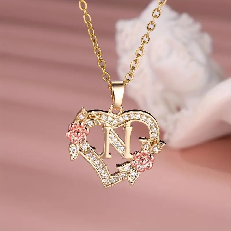Fashion Hollowed-out Love Heart Flowers Letter Necklace - Fashion Hollowed-out Love Heart Flowers Letter Necklace