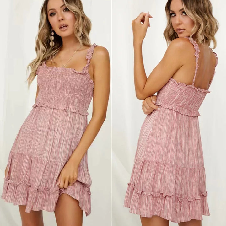 Popular Pink Two Straps Sweethart Tiered Ruffles Knee Lenght Prom Dresses