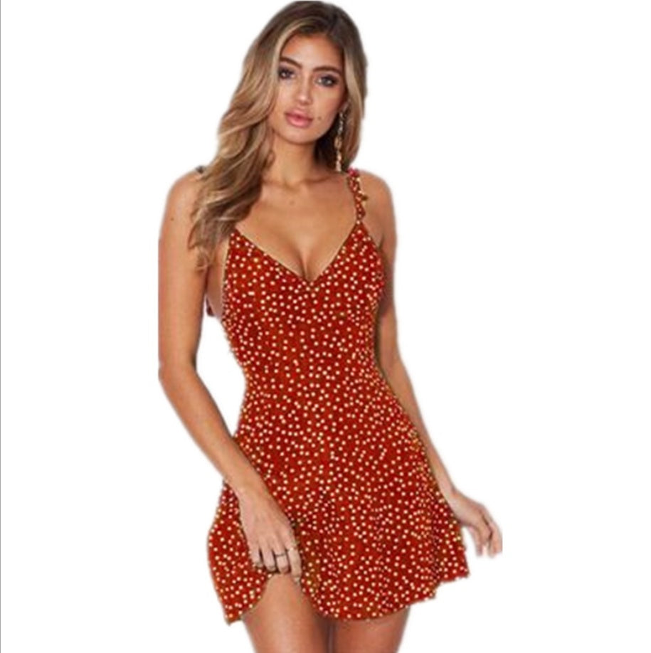 Polka-dot Strappy Dress Women Summer Fashion Beach Sundress - Polka-dot Strappy Dress Women Summer Fashion Beach Sundress