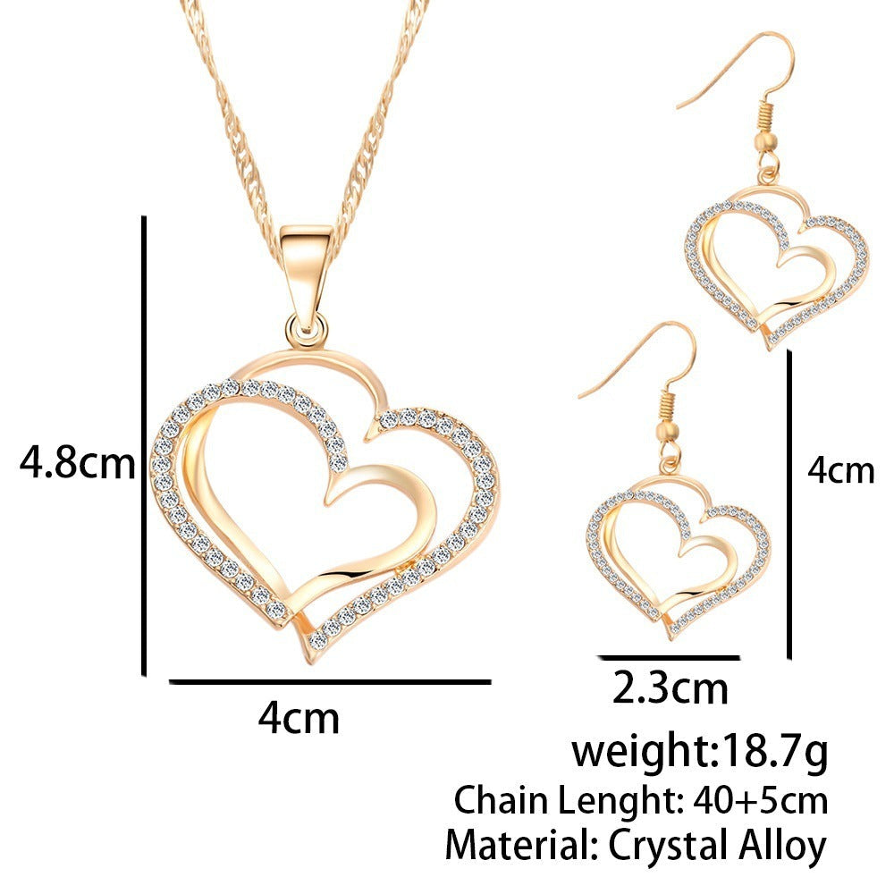 Romantic Heart Shaped Crystal Earrings Necklace Set - Romantic Heart Shaped Crystal Earrings Necklace Set