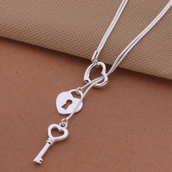 Snake bone love lock key necklace - Snake bone love lock key necklace
