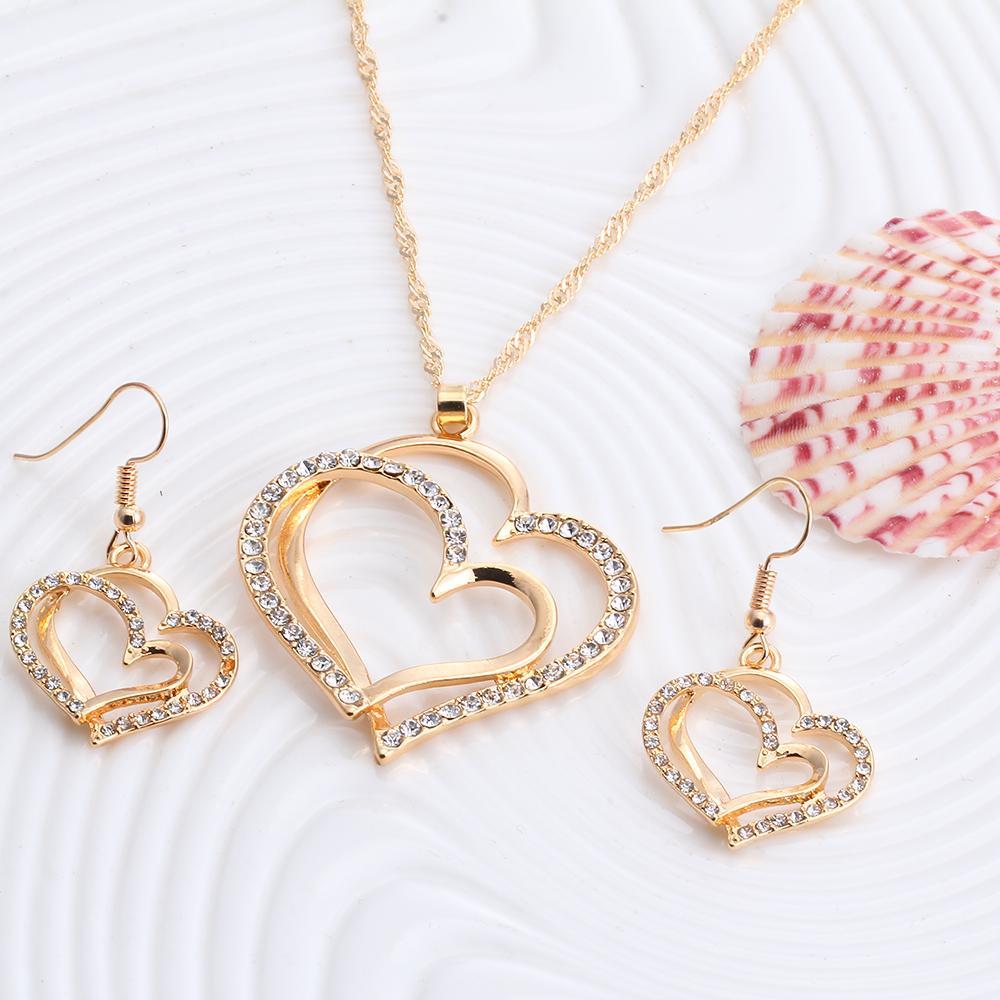 Romantic Heart Shaped Crystal Earrings Necklace Set - Romantic Heart Shaped Crystal Earrings Necklace Set