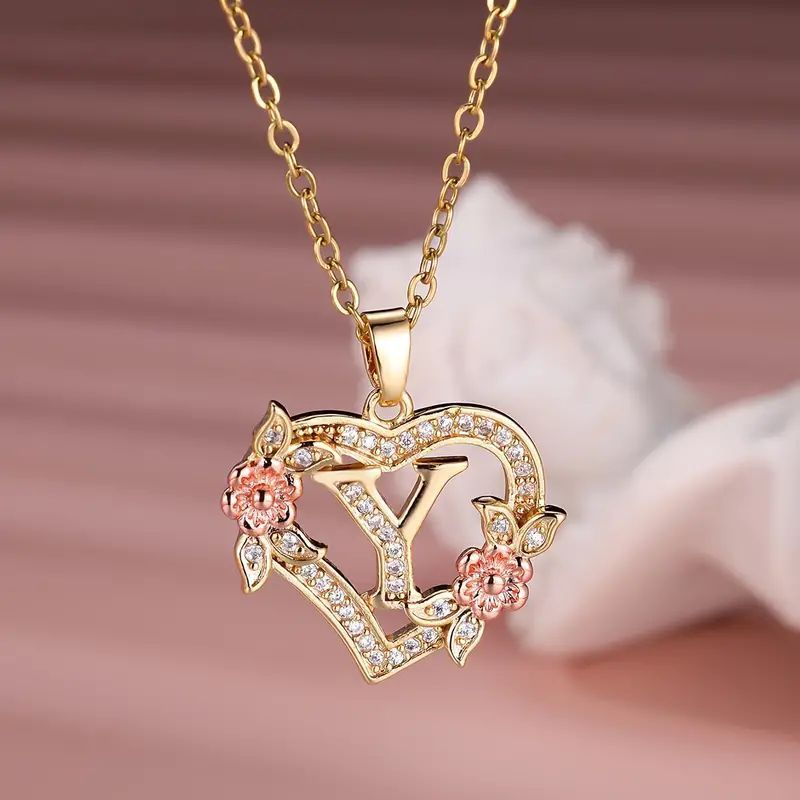 Fashion Hollowed-out Love Heart Flowers Letter Necklace - Fashion Hollowed-out Love Heart Flowers Letter Necklace