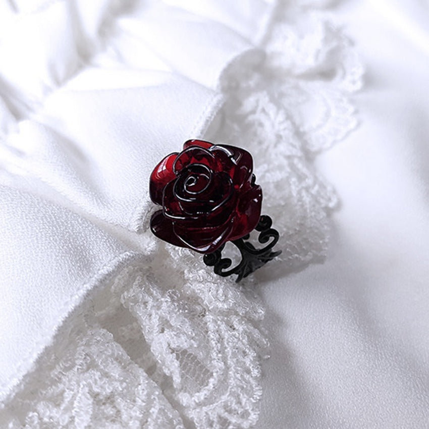 Gothic Red Rose Flower Adjustable Ring - Gothic Red Rose Flower Adjustable Ring