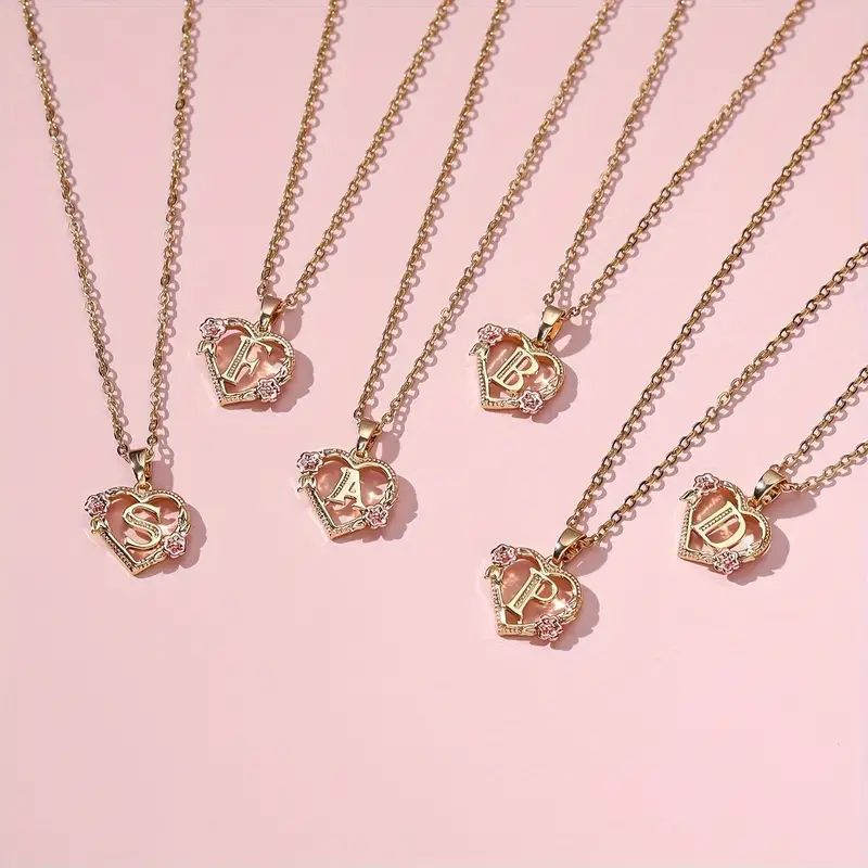 Fashion Hollowed-out Love Heart Flowers Letter Necklace - Fashion Hollowed-out Love Heart Flowers Letter Necklace