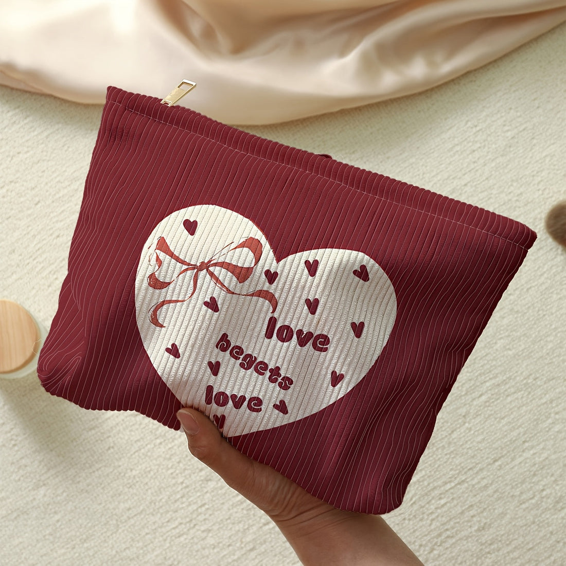 Valentine's Day Special: Burgundy Corduroy Makeup Bag - Valentine's Day Special: Burgundy Corduroy Makeup Bag