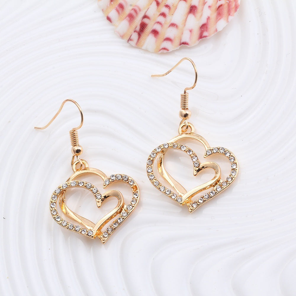 Romantic Heart Shaped Crystal Earrings Necklace Set - Romantic Heart Shaped Crystal Earrings Necklace Set