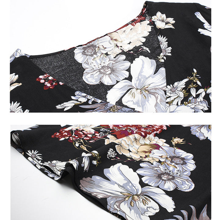 Women's Floral V-Neck Beach Dress – Elastic Waist Summer Maxi Dress with Lightweight Fabric