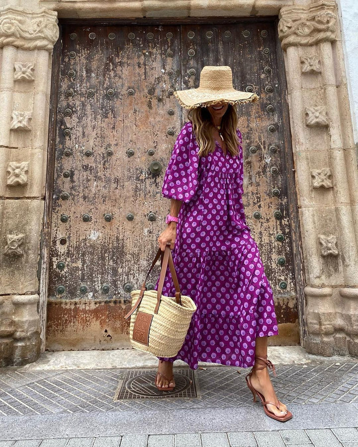 Women's Boho Floral Halter Dress – Backless Ruffled A-Line Beach Dress for Summer Vacations