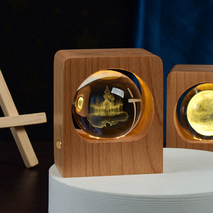 Beech Crystal Ball Night Light 3D Laser Engraving Elk Jellyfish LED Nightlights - Beech Crystal Ball Night Light 3D Laser Engraving Elk Jellyfish LED Nightlights