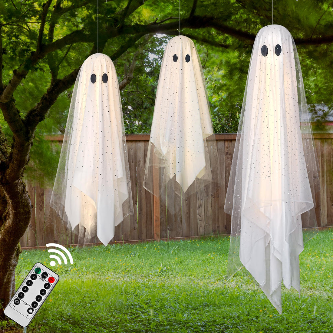2-Pack Halloween Ghost Decorations with Remote-Controlled String Lights - 2-Pack Halloween Ghost Decorations with Remote-Controlled String Lights