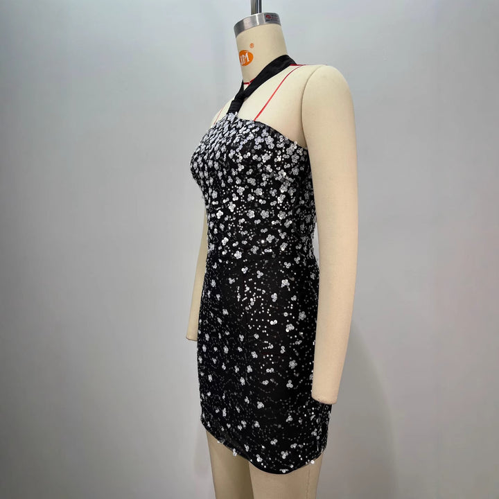 VC Black Slimming Halter Short Dress For Women