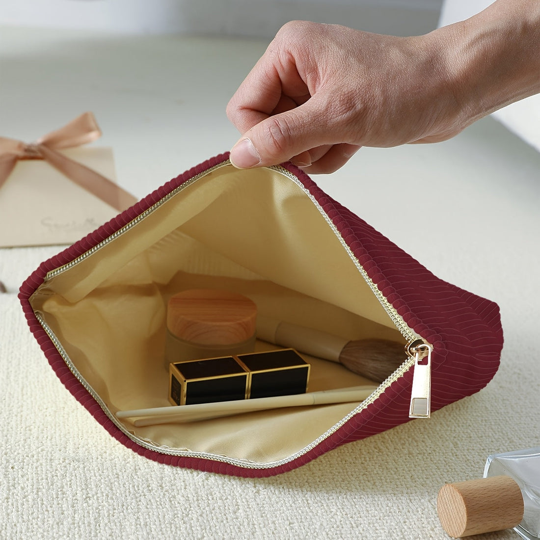Valentine's Day Special: Burgundy Corduroy Makeup Bag - Valentine's Day Special: Burgundy Corduroy Makeup Bag