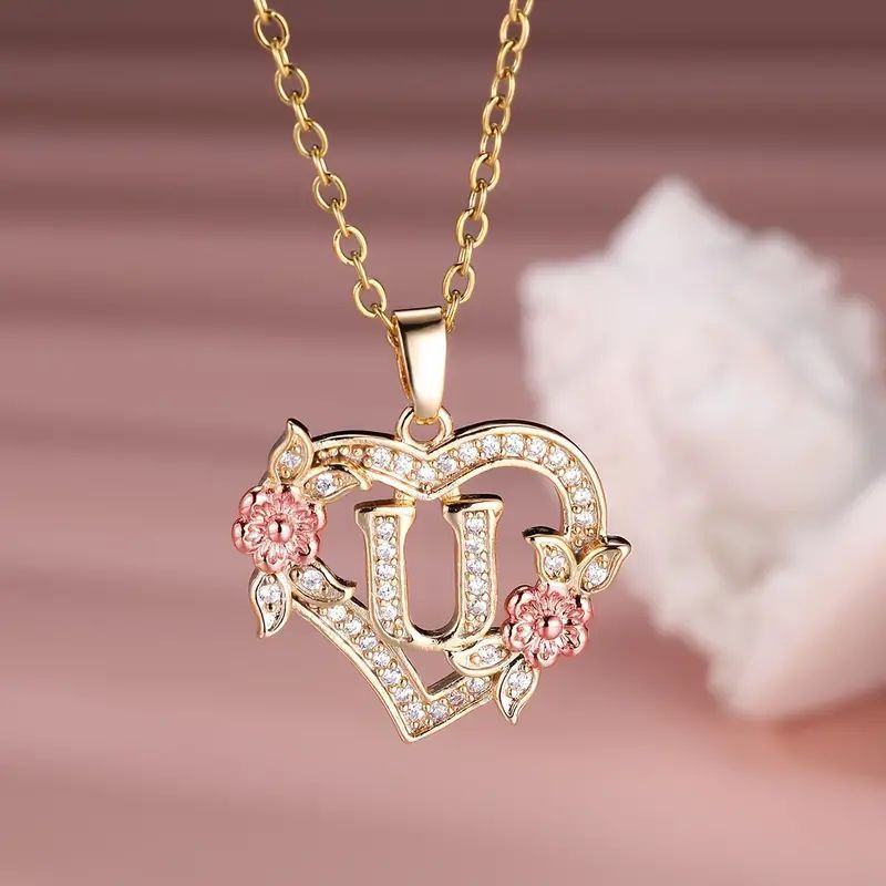Fashion Hollowed-out Love Heart Flowers Letter Necklace - Fashion Hollowed-out Love Heart Flowers Letter Necklace