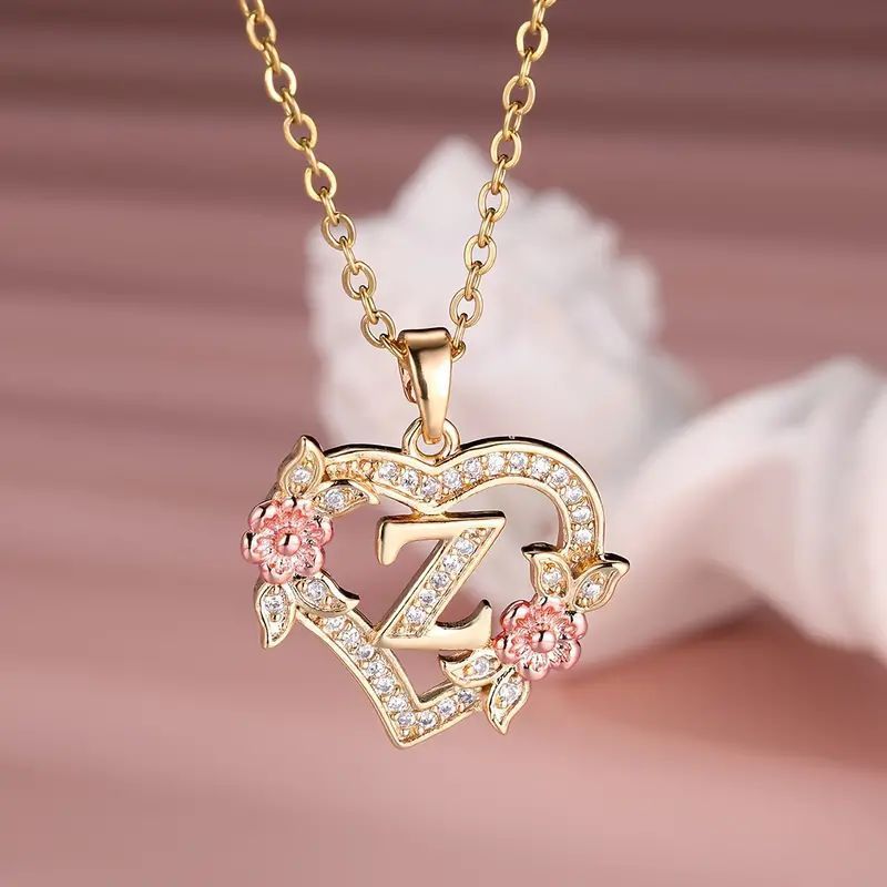 Fashion Hollowed-out Love Heart Flowers Letter Necklace - Fashion Hollowed-out Love Heart Flowers Letter Necklace