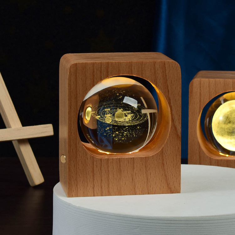 Beech Crystal Ball Night Light 3D Laser Engraving Elk Jellyfish LED Nightlights - Beech Crystal Ball Night Light 3D Laser Engraving Elk Jellyfish LED Nightlights