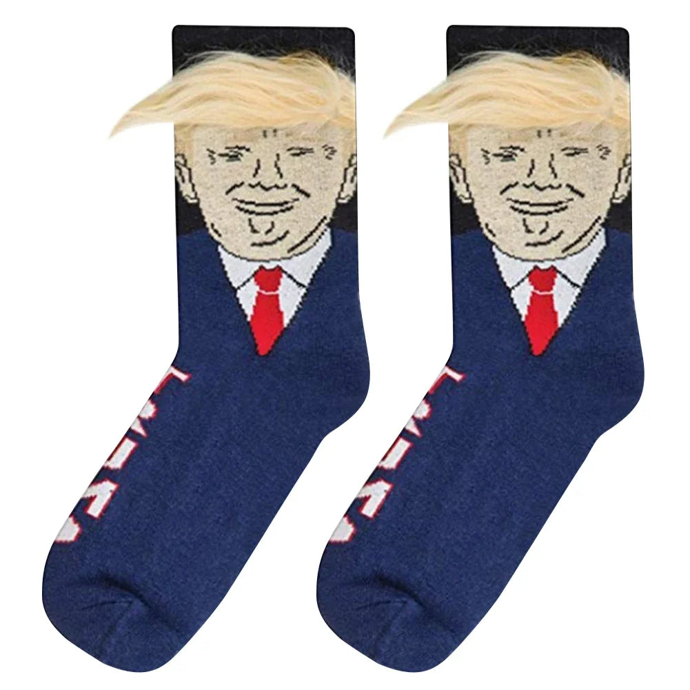 Funky and Trendy Donald Trump Face and 3D Hair Socks - Funky and Trendy Donald Trump Face and 3D Hair Socks