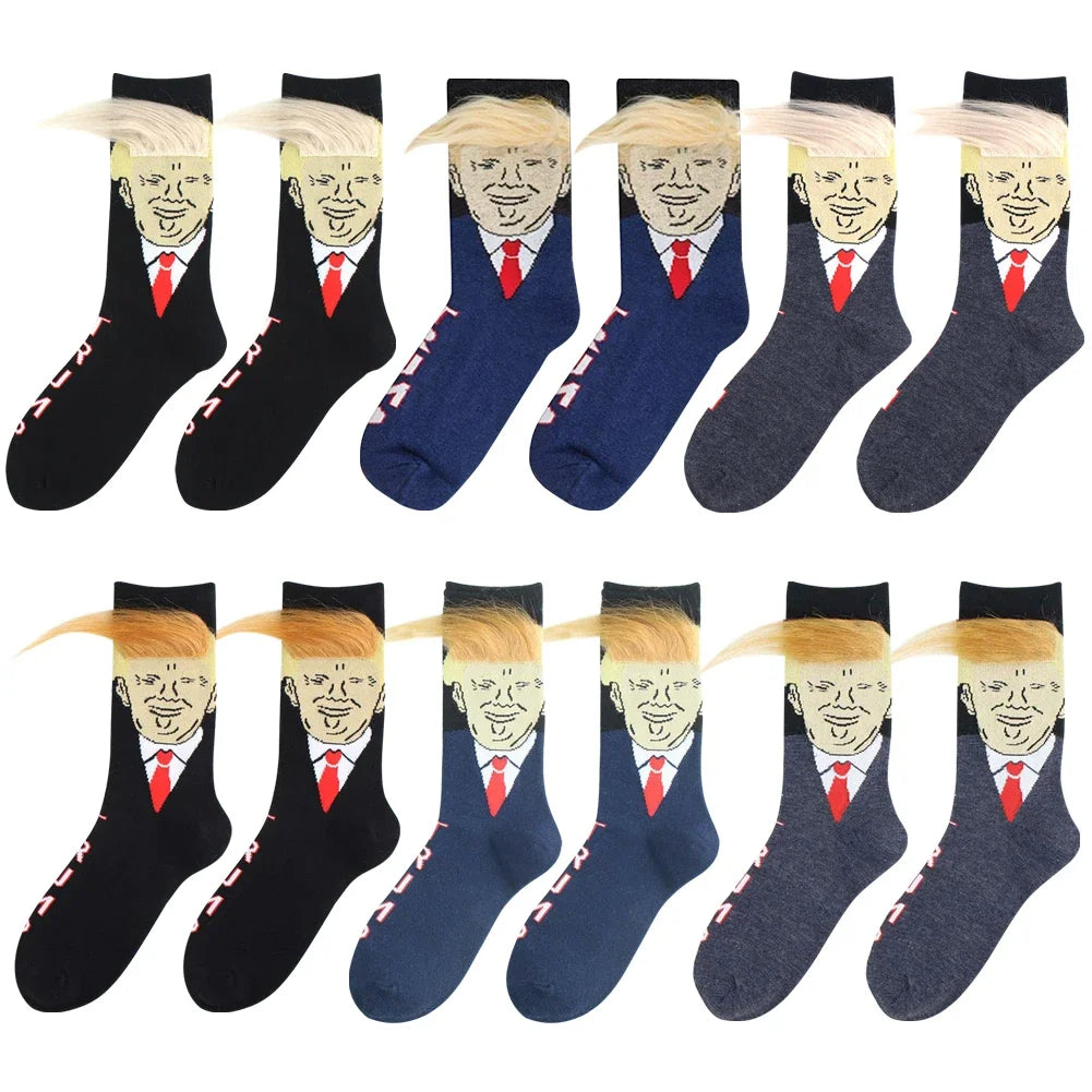 Funky and Trendy Donald Trump Face and 3D Hair Socks - Funky and Trendy Donald Trump Face and 3D Hair Socks