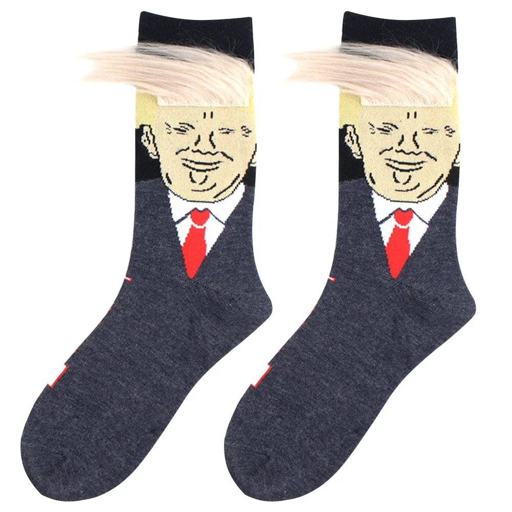 Funky and Trendy Donald Trump Face and 3D Hair Socks - Funky and Trendy Donald Trump Face and 3D Hair Socks