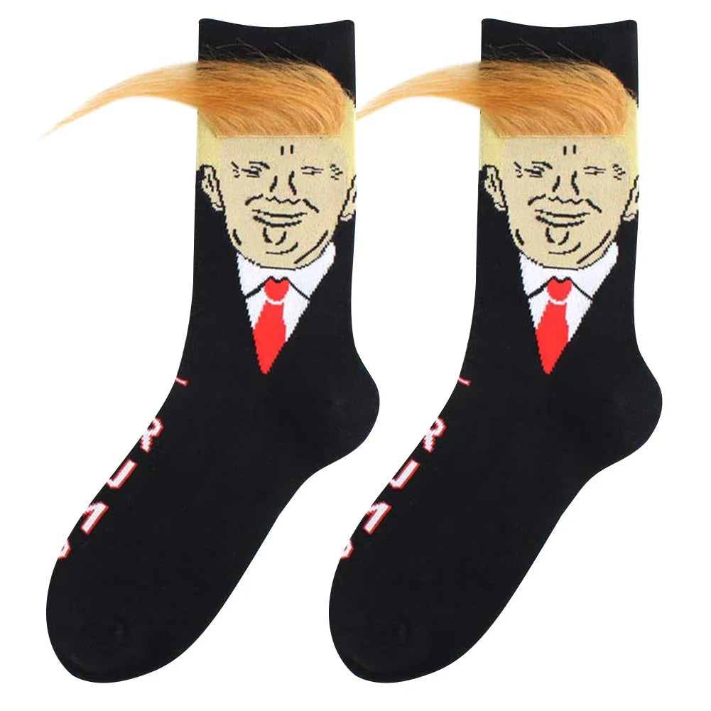 Funky and Trendy Donald Trump Face and 3D Hair Socks - Funky and Trendy Donald Trump Face and 3D Hair Socks
