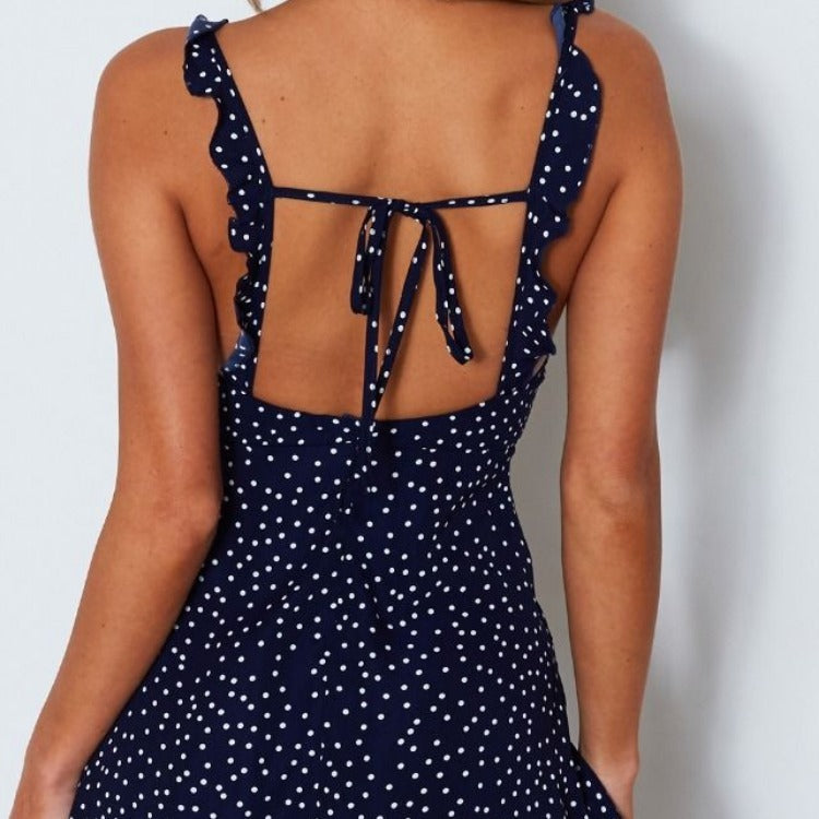 Polka-dot Strappy Dress Women Summer Fashion Beach Sundress - Polka-dot Strappy Dress Women Summer Fashion Beach Sundress