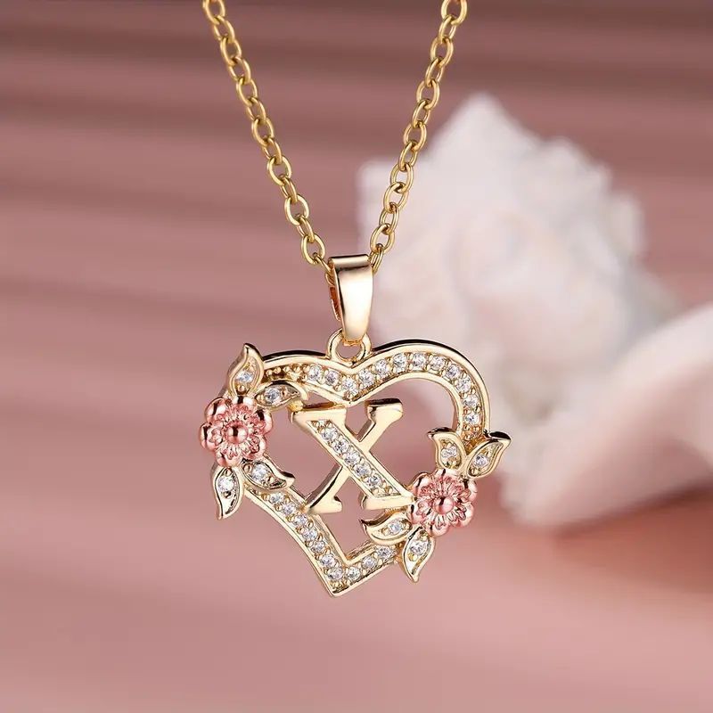 Fashion Hollowed-out Love Heart Flowers Letter Necklace - Fashion Hollowed-out Love Heart Flowers Letter Necklace