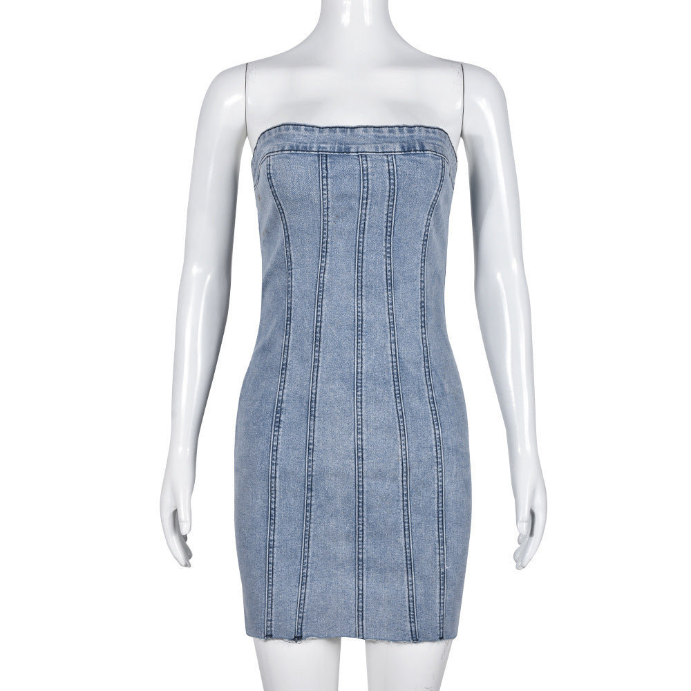 Fashion Backless Tube Denim Dress Summer Sexy Y2K Slim Short Dresses For Women Clothing - Fashion Backless Tube Denim Dress Summer Sexy Y2K Slim Short Dresses For Women Clothing
