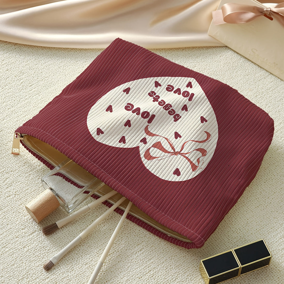 Valentine's Day Special: Burgundy Corduroy Makeup Bag - Valentine's Day Special: Burgundy Corduroy Makeup Bag