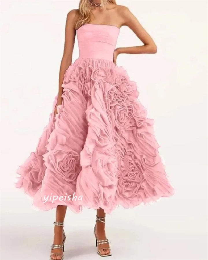 A-line Strapless Bespoke Occasion Gown Midi Dresses