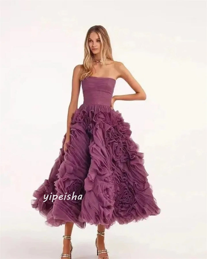 A-line Strapless Bespoke Occasion Gown Midi Dresses