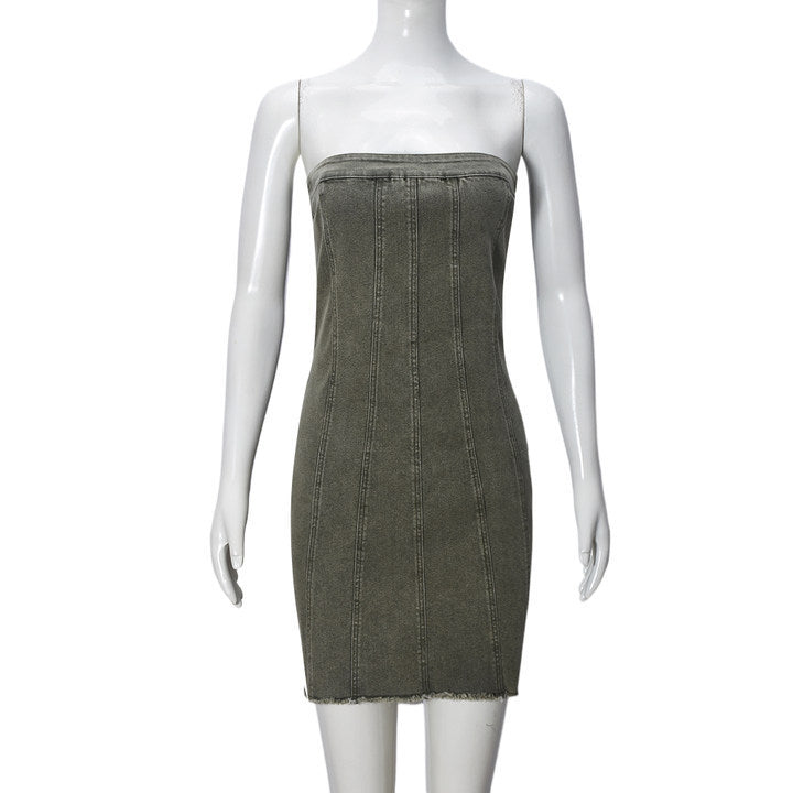 Fashion Backless Tube Denim Dress Summer Sexy Y2K Slim Short Dresses For Women Clothing - Fashion Backless Tube Denim Dress Summer Sexy Y2K Slim Short Dresses For Women Clothing