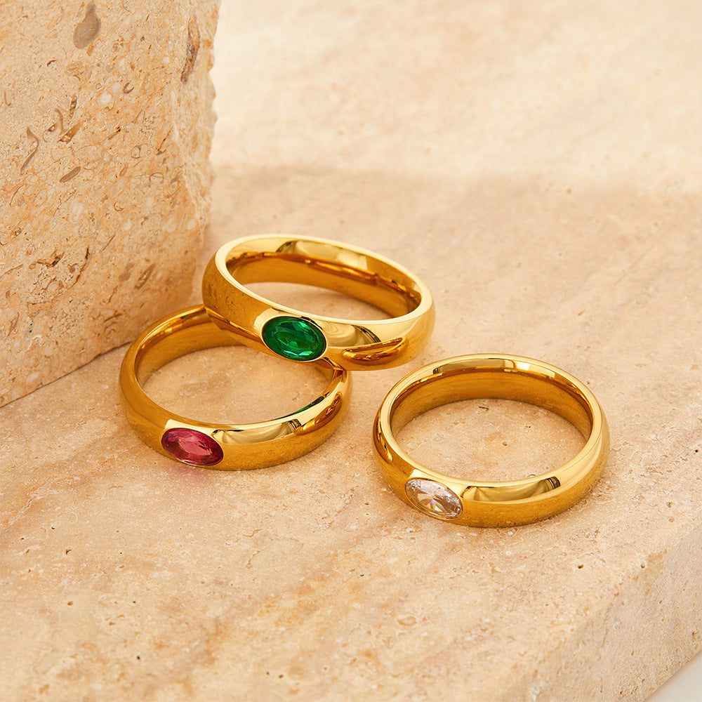 Vintage Glossy Ring with White and Green Zircon