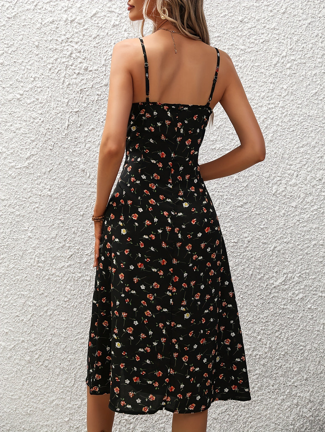 Women's Polka Dot Suspender Party Dress – Split Long Dress for Evening Glamour - Women's Polka Dot Suspender Party Dress – Split Long Dress for Evening Glamour