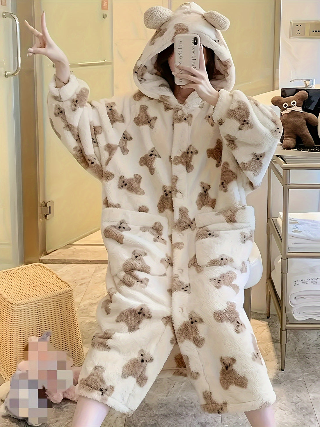 Women's Cozy Bear Hooded Pajama Robe - Women's Cozy Bear Hooded Pajama Robe