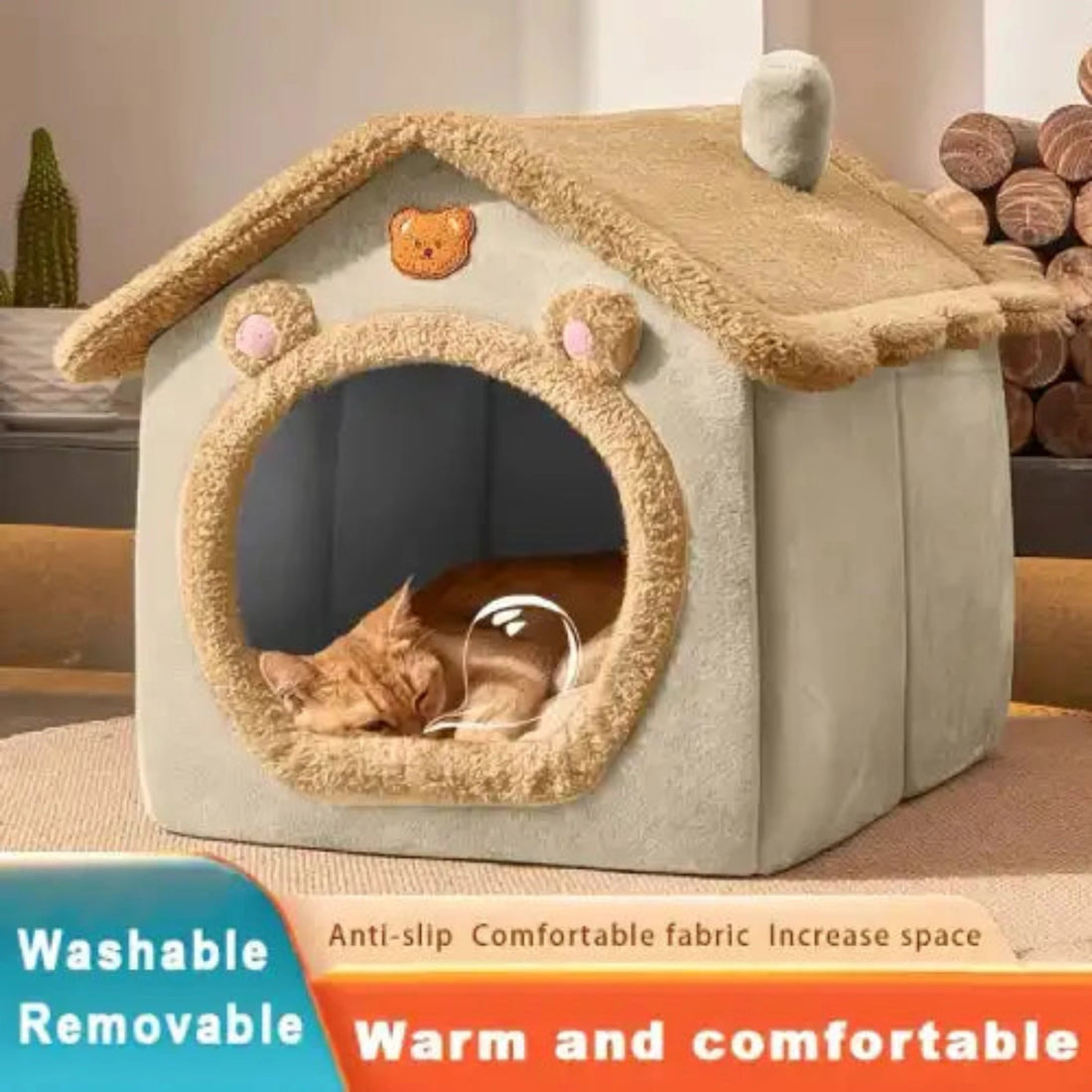 Washable Indoor Comfortable Pet Kennel for Cold Weather Cave Nest - 4-Season Warm Pet Kennel