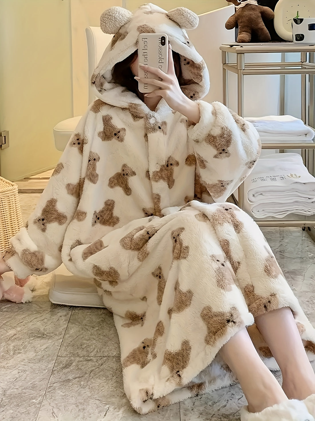 Women's Cozy Bear Hooded Pajama Robe - Women's Cozy Bear Hooded Pajama Robe