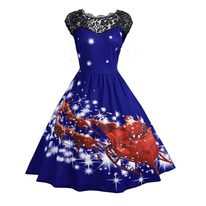 Christmas Lace Print Fashion Dress - Christmas Lace Print Fashion Dress