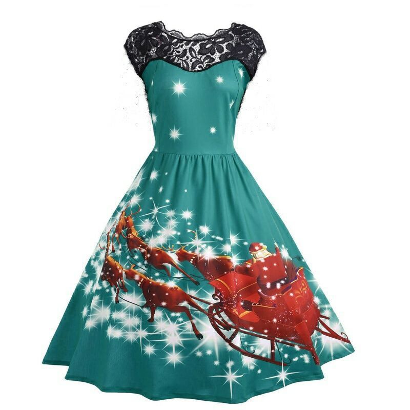 Christmas Lace Print Fashion Dress - Christmas Lace Print Fashion Dress