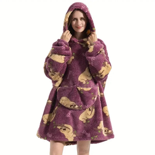 Oversized Sherpa Blanket Hoodie for Lounging and Cozy Winter Night - Oversized Sherpa blanket hoodie for cozy warmth
