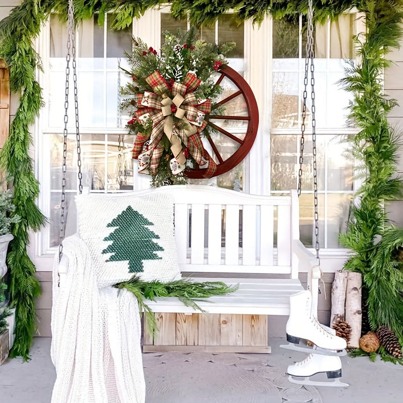 European Style Wooden Wheel Christmas Wreath - European Style Wooden Wheel Christmas Wreath