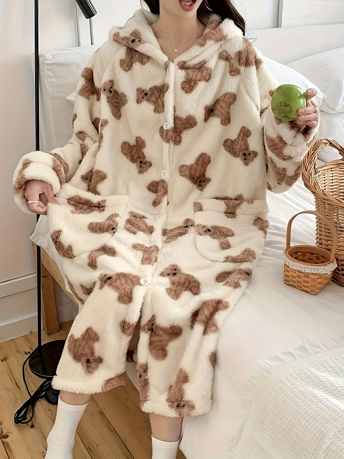 Women's Cozy Bear Hooded Pajama Robe - Women's Cozy Bear Hooded Pajama Robe