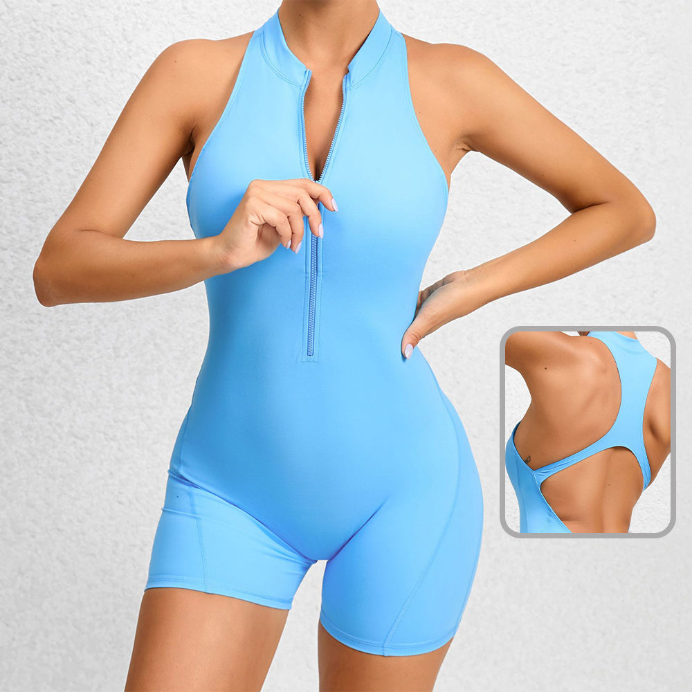 Women’s Shorts Yoga Jumpsuit - Zippered Tummy Control Activewear for Summer Fitness & Running - Women’s Shorts Yoga Jumpsuit - Zippered Tummy Control Activewear for Summer Fitness & Running