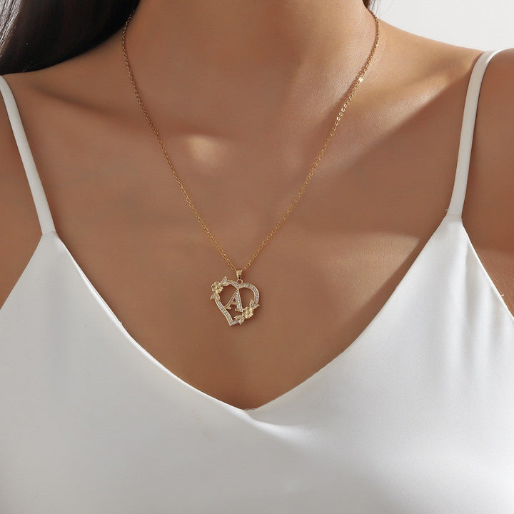 Fashion Hollowed-out Love Heart Flowers Letter Necklace