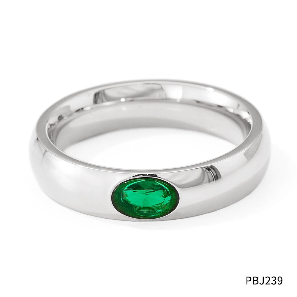 Vintage Glossy Ring with White and Green Zircon