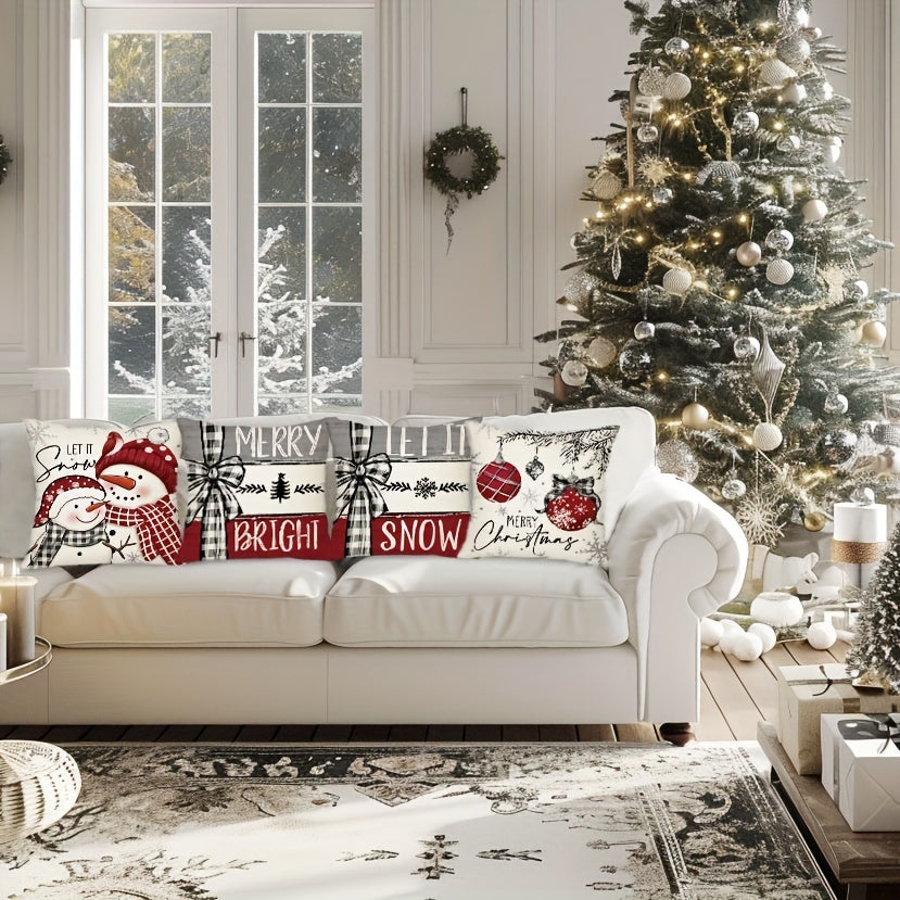 Festive 4-Piece Christmas Pillow Cover Set - Festive 4-Piece Christmas Pillow Cover Set